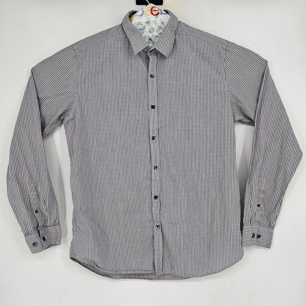 Theory‎ Shirt Mens Large Button Up Long Sleeve Casual Preppy Black White Gingham